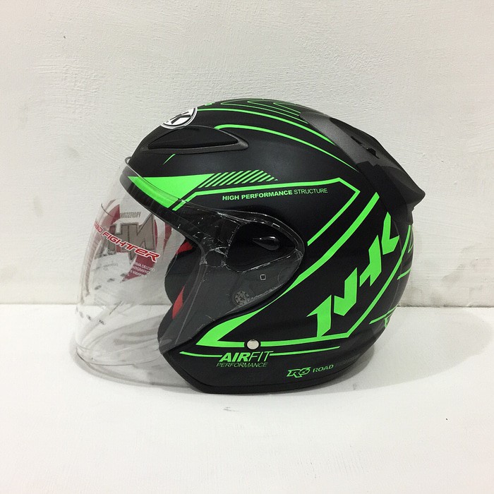 Helm NHK R6 Motif Airfit-R / Airfit Black Green Doff Hitam Hijau Dop