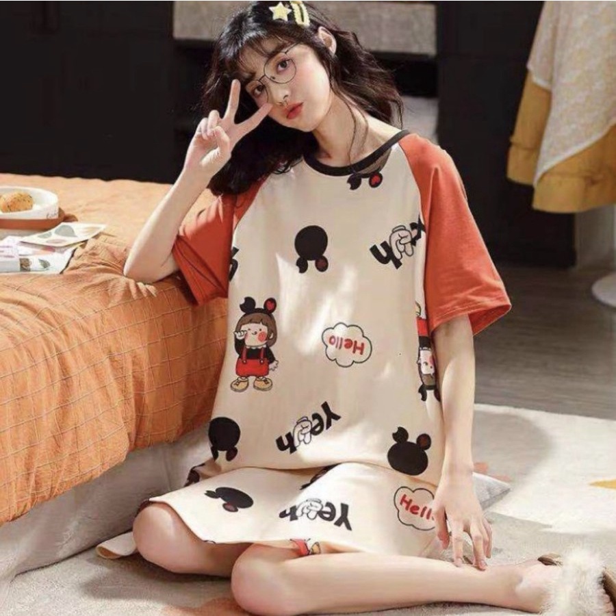 PAJAMAS WANITA KAOS KATUN MOTIF DASTER IMPORT PREMIUM BIGSIZE M-2XL