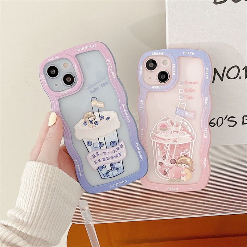 Soft Case Bahan Silikon TPU Warna Gradasi Untuk Compatible for iPhone 14 13 12 11 Pro Max iPhone X Xr Xs Max SE iPhone 8 7 6 6s Plus Gradient Wave Edge Phone Case Soft Silicone Lens All-Inclusive Shockproof TPU Phone Cover