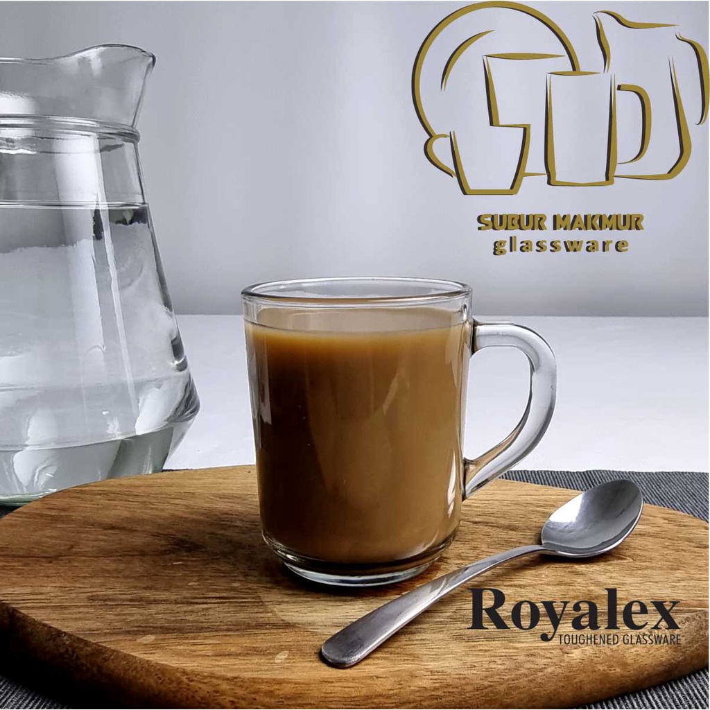 [6 Pcs] Gelas Teh / Kopi 225ml Royalex Gagang (RX-255 TP) Kedaung. Tampered Glass Mug Cangkir Beling