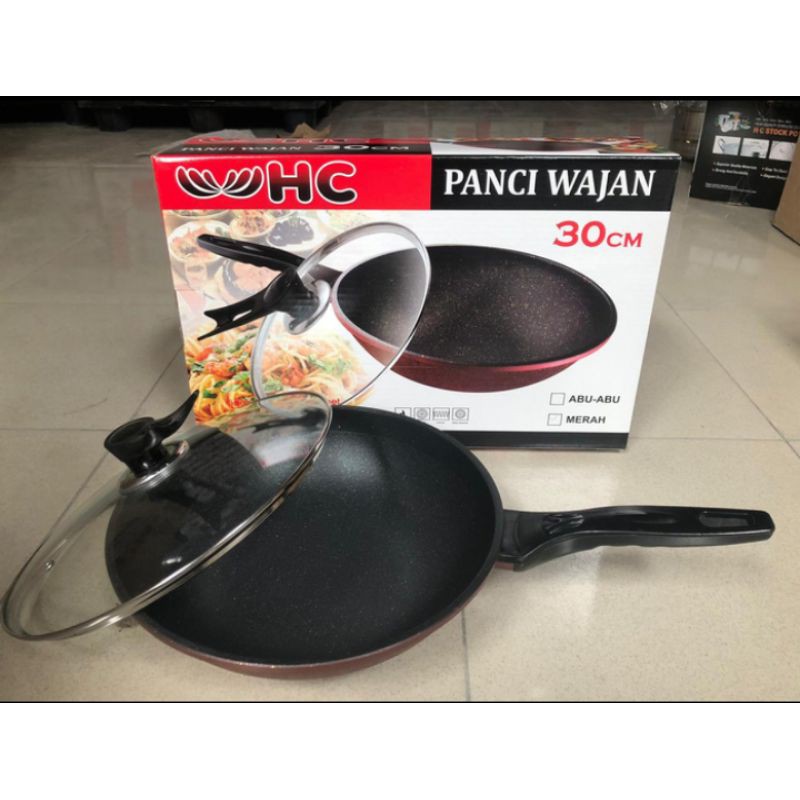Panci Wajan Wok Pan 30cm HC + Tutup Kaca