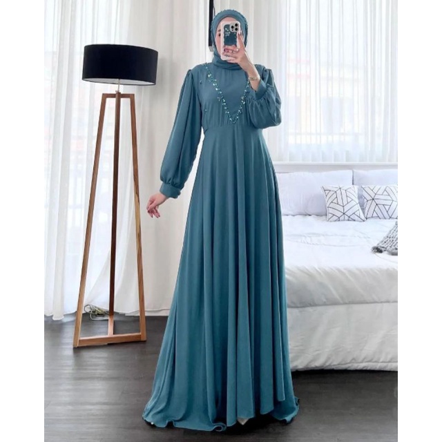 KATRINA DRESS FREE PASHMINA AKSEN MUTIARA/KETRINA MAXY DRESS CERUTY PLUS PASHMINA/GAMIS KONDANGAN SIMPLE ELEGAN/FAR MOSLEMSTORE