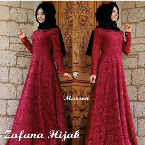 HOPYLOVY Gamis Wanita Brukat | Maxi Dress Brukat | Fashion Muslim | Brokat Dress