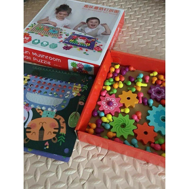 mushroom nail puzzle mainan edukasi anak