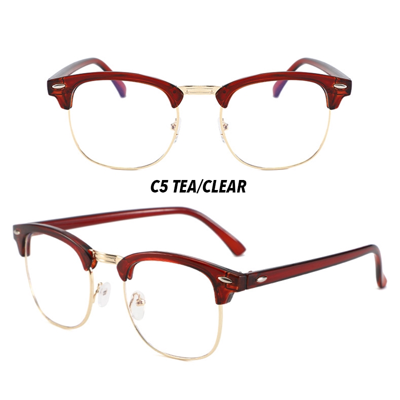 (YUZHU) Bayar di Tempat Anti Blue Kacamata RB Design Half Frame Eyeglasses Wanita/Pria