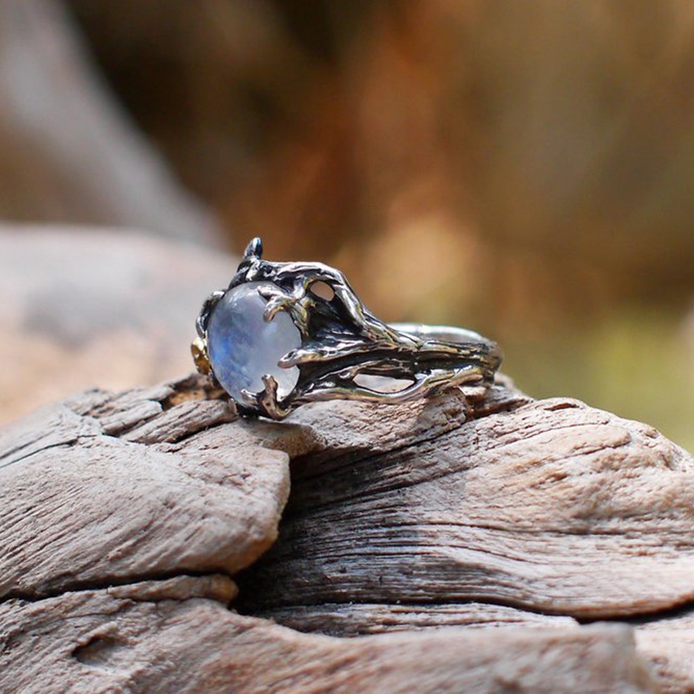 Hu Hu Hu Hu Hu Alat Bantu Pasang Kacamata♡ Cincin Wanita Desain Bunga Mawardaun Hias Moonstone Imitasi Bentuk Bulat Gaya Vintage Untuk Pesta