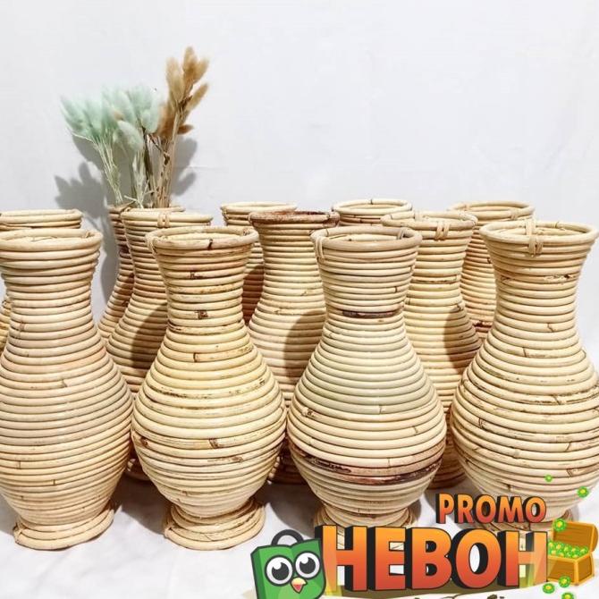 Pot Vas Bunga Rotan Alami / Guci Rotan Dekorasi Rumah Ukuran 30Cm