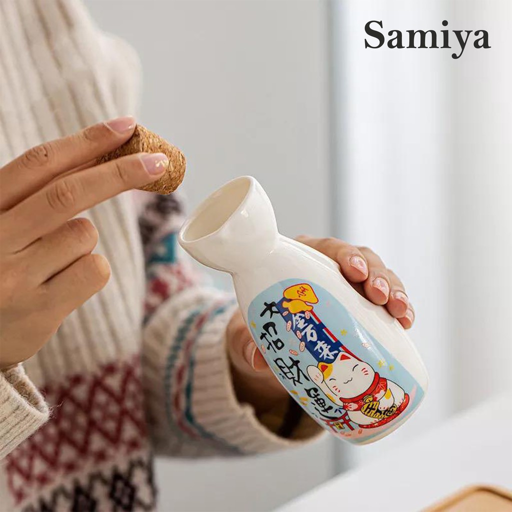 japanese sake maneki neko ceramic set / tea pot tokkuri bottle / ochoko cup / teko teh khas jepang