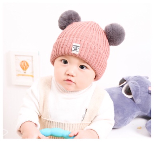 IMPORT Hat Double Pom Topi Anak Rajut Wool Pom Pom Musim Dingin Winter Hat infinity wool kids