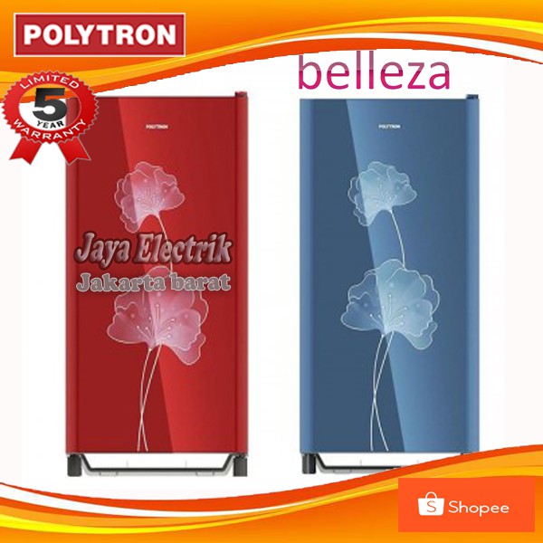 Kulkas 1 Pintu Polytron PRO 18 AN R/ B 180 Liter Belezza 2 Glass Door Low Watt Es putar