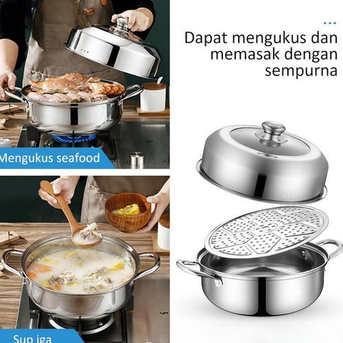 PROMO Panci Pengukus Steamer Perebus Stainless steel Serbaguna Panci Steamer Stainless Panci susun Kukus Siomay 2 Susun