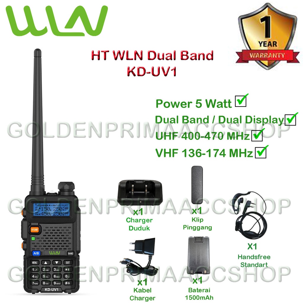 PAKET HANDSFREE HT WLN KD-UV1 DUAL BAND (UHF,VHF) DAYA 5 WATT