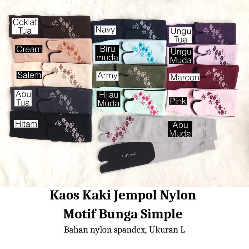 SATU PASANG Kaos Kaki Jempol Nylon Motif Bunga Simple