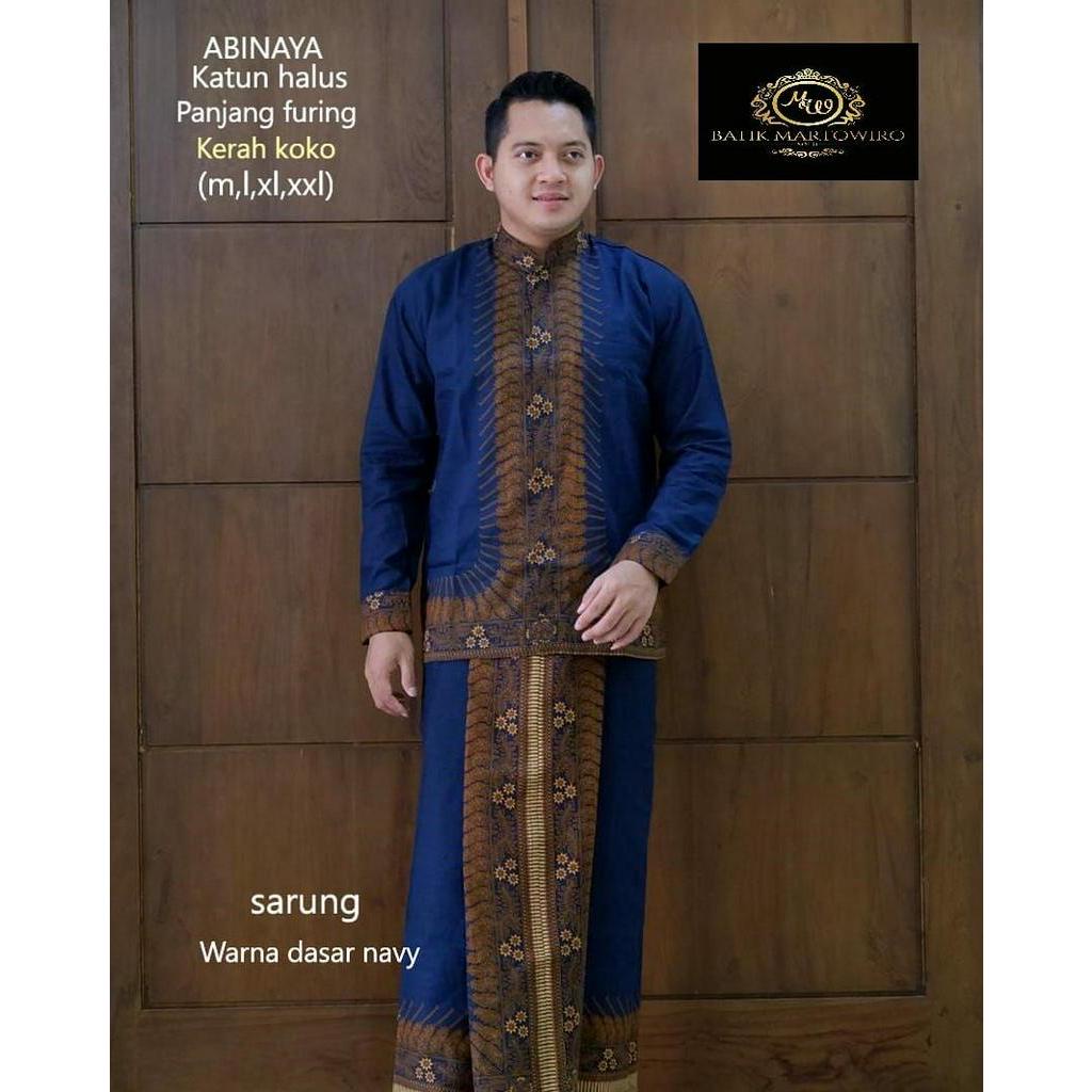 Koko Batik Warna Navy Baju Batik Koko Terbaru Sarung Batik Navy Set Sarung Batik Warna Navy ABINAYA