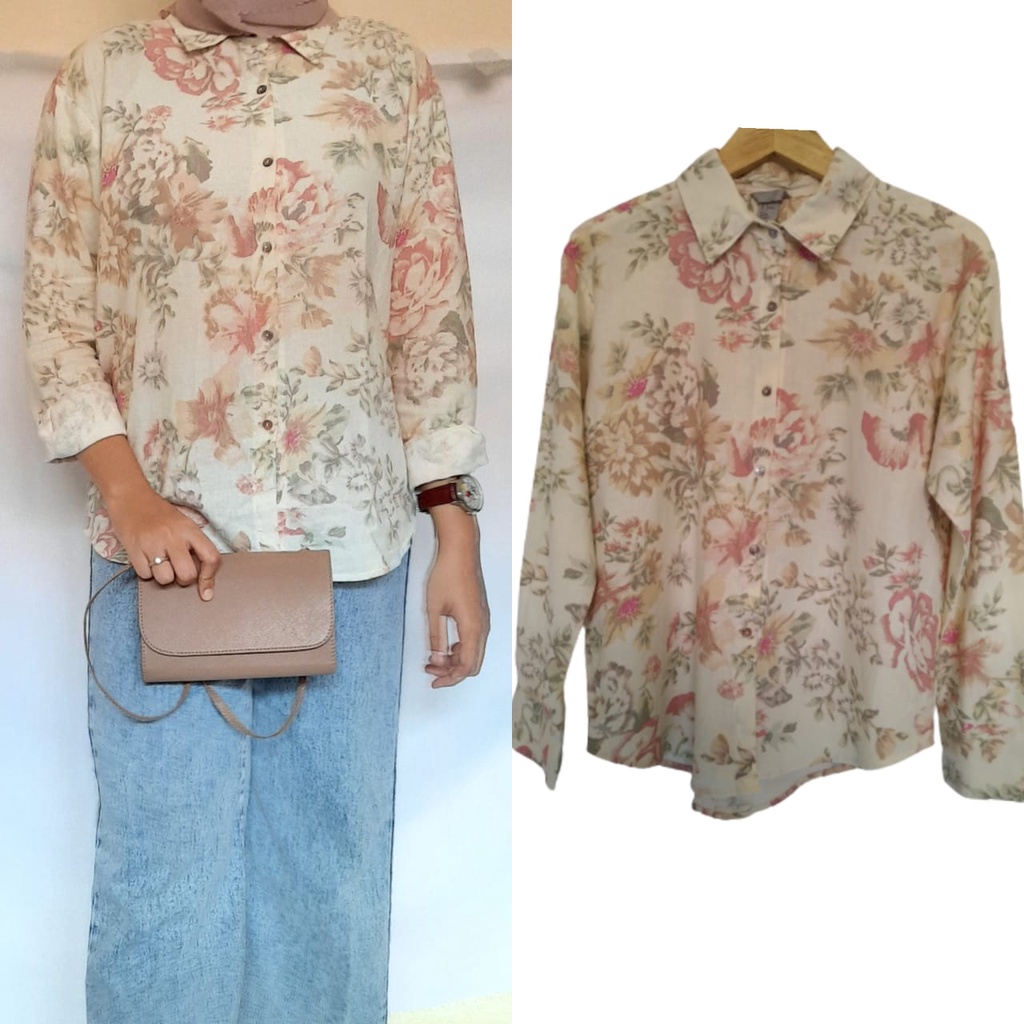 HM blouse floral, kemeja wanita lengan panjang
