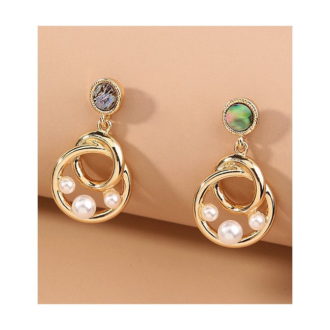 LRC Anting Tusuk Fashion Gold Color Irregular Abalone Shell Round Pearl Stud Earrings K78405