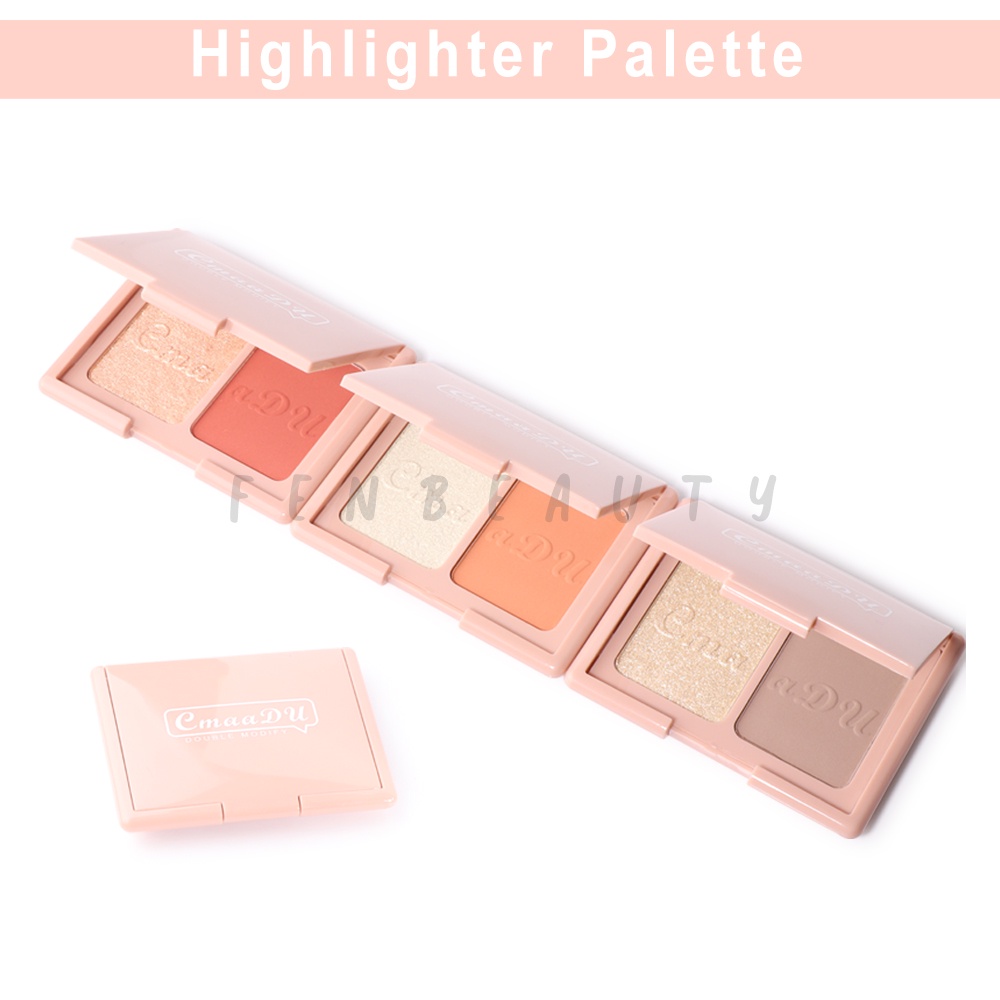 CMAADU Double Modify 3 Variasi Warna Blushlighter Blush dan Highlighter Duo Highlighter Makeup Professional Wanita Original