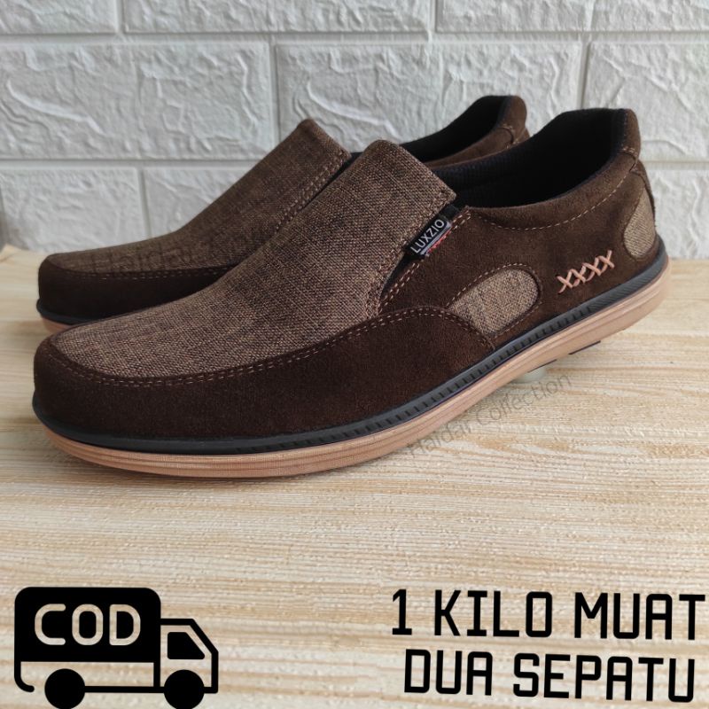 Sepatu Pria Slip On Kasual KULIT Casual Original Sintetis Sol Karet