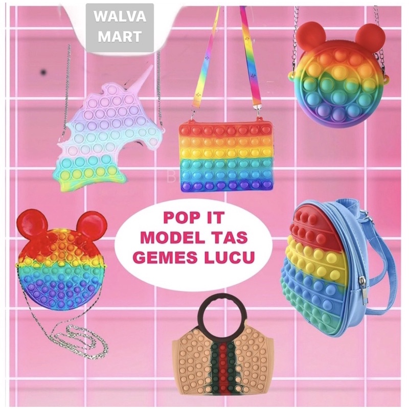 Tas Pop it Anak Rainbow unicorn kupu kupu murah Fidget Toy murah mainan anak