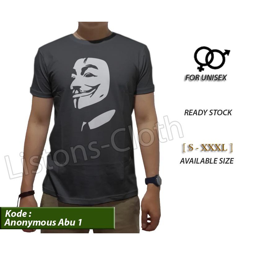 Kaos distro anonymous hacker abu 1 baju cowok pakaian pria tshirt unik