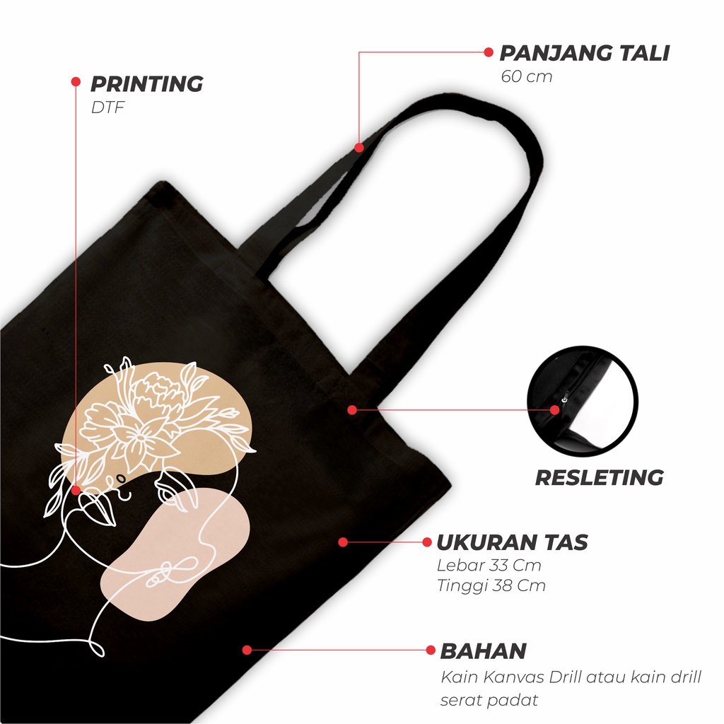 Sevine Tote Bag Resleting Tas Wanita Totebag Nordic Aesthetic Black Series - WGF2