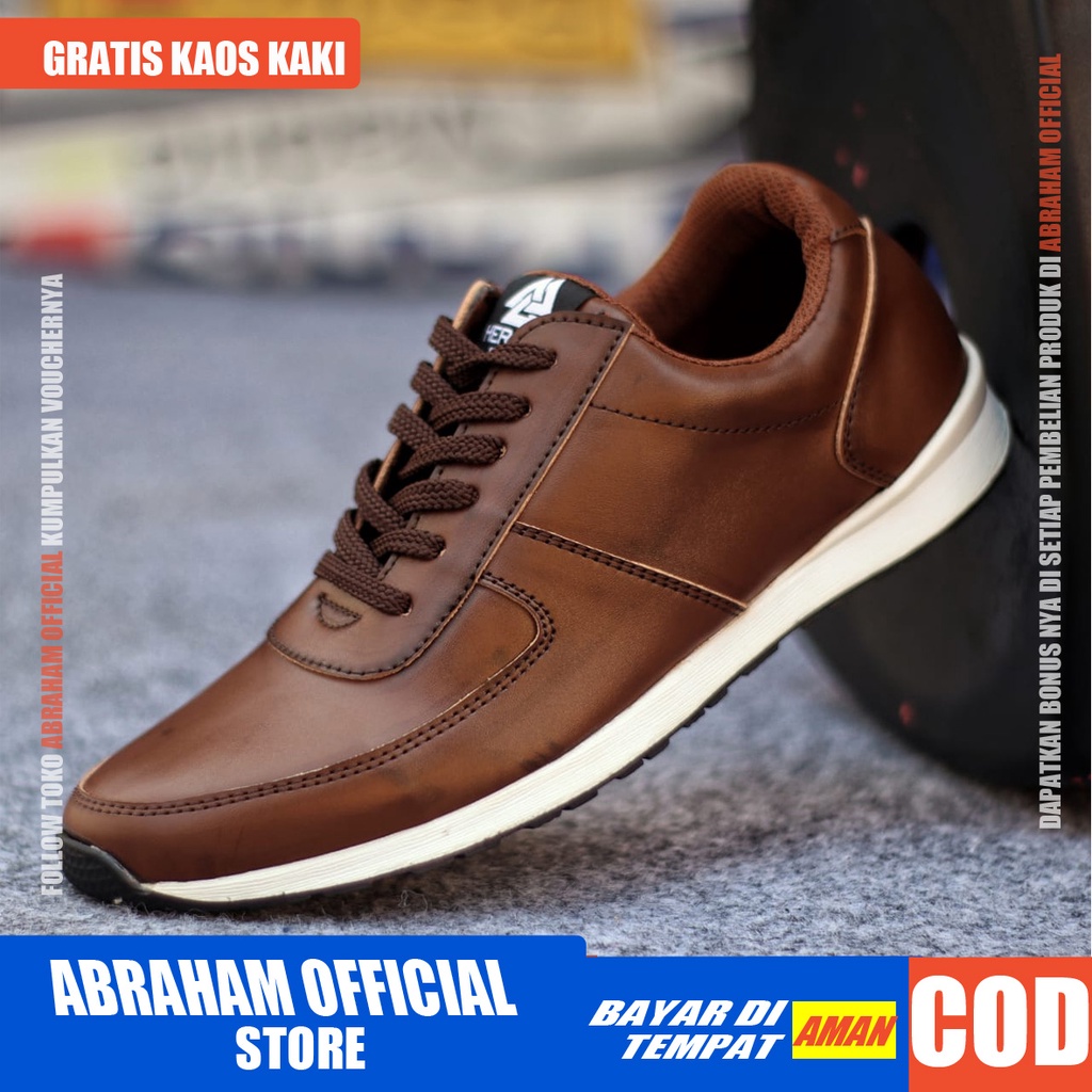 ABRAHAM Sepatu Casual Sneakers Tali Hitam Kerja Pria