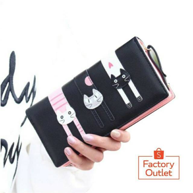 DOMPET WANITA TRIPLE CAT - DOMPET KUCING LIPAT PANJANG CANTIK TERMURAH