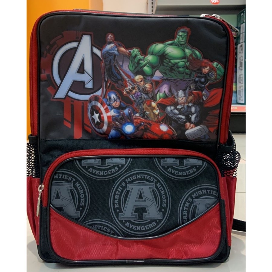 Sale Mainan: Tas Backpack Avengers Single Slot depan Medium Black Original
