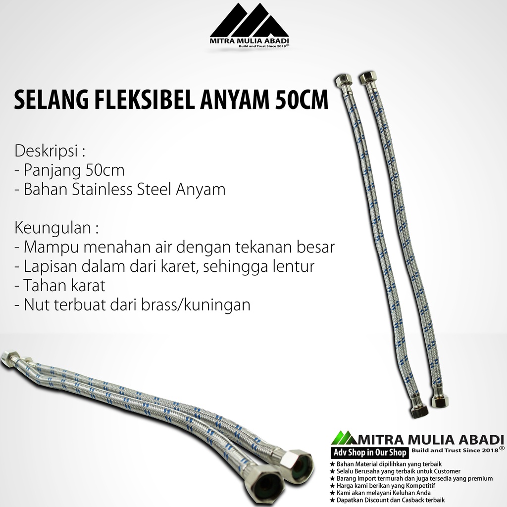 Selang Flexible Hose 50cm Anyam Closet Wastafel ICO