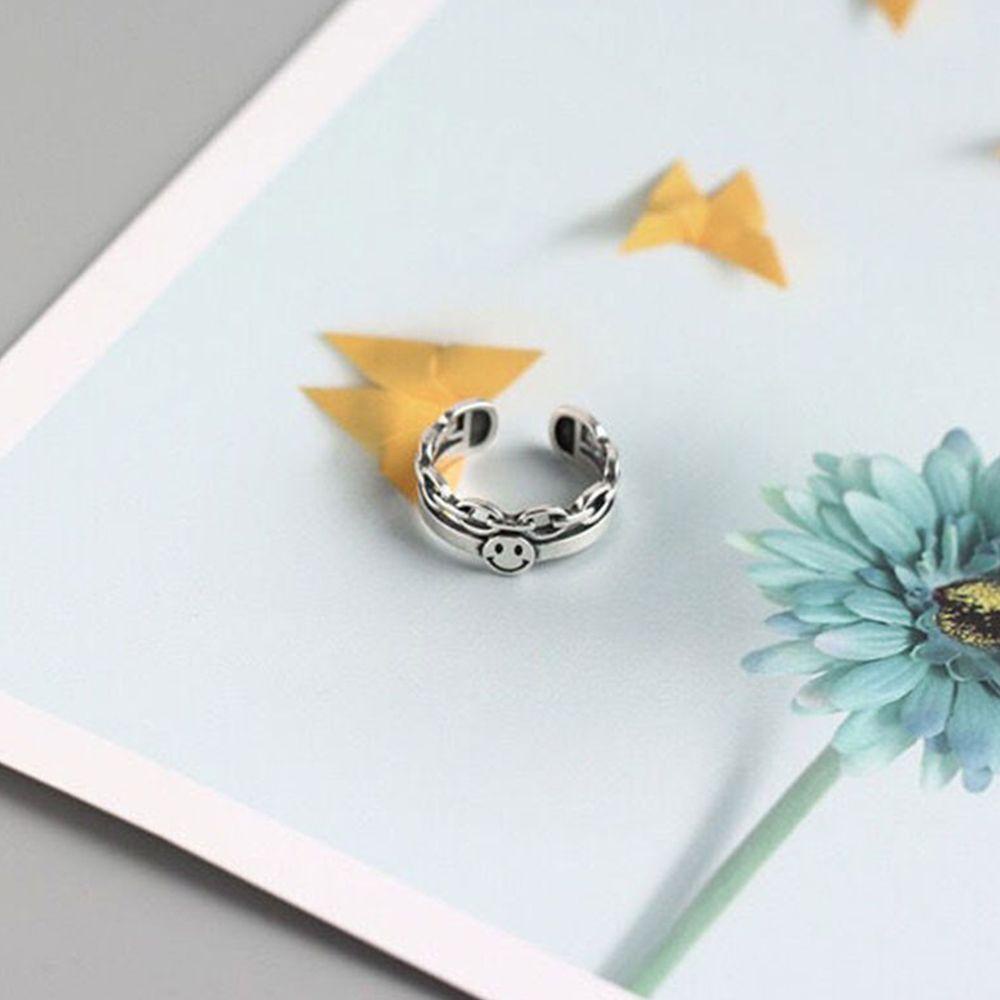 [Elegan] Smiley Face Cincin Minoritas Unik Pria Pasangan Paduan Hadiah Hari Valentine Gaya Korea Jari Cincin