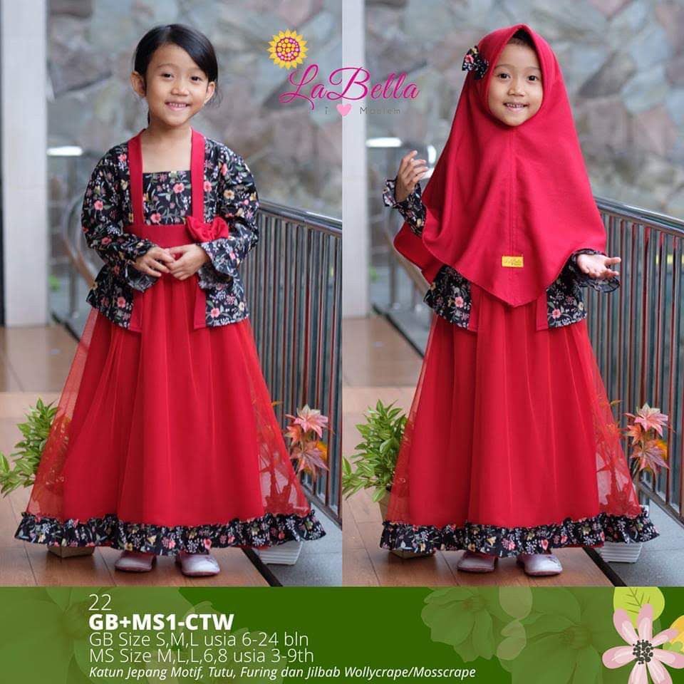 Baju Muslim Bayi Perempuan Labella usia 1-2 tahun