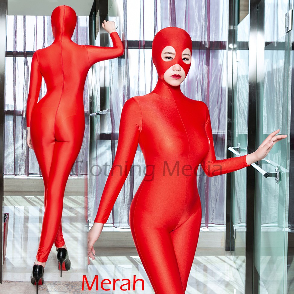 Full Bodysuit Zentai Catsuit Mata Dan Mulut Terbuka Kostum Wanita Cosplay