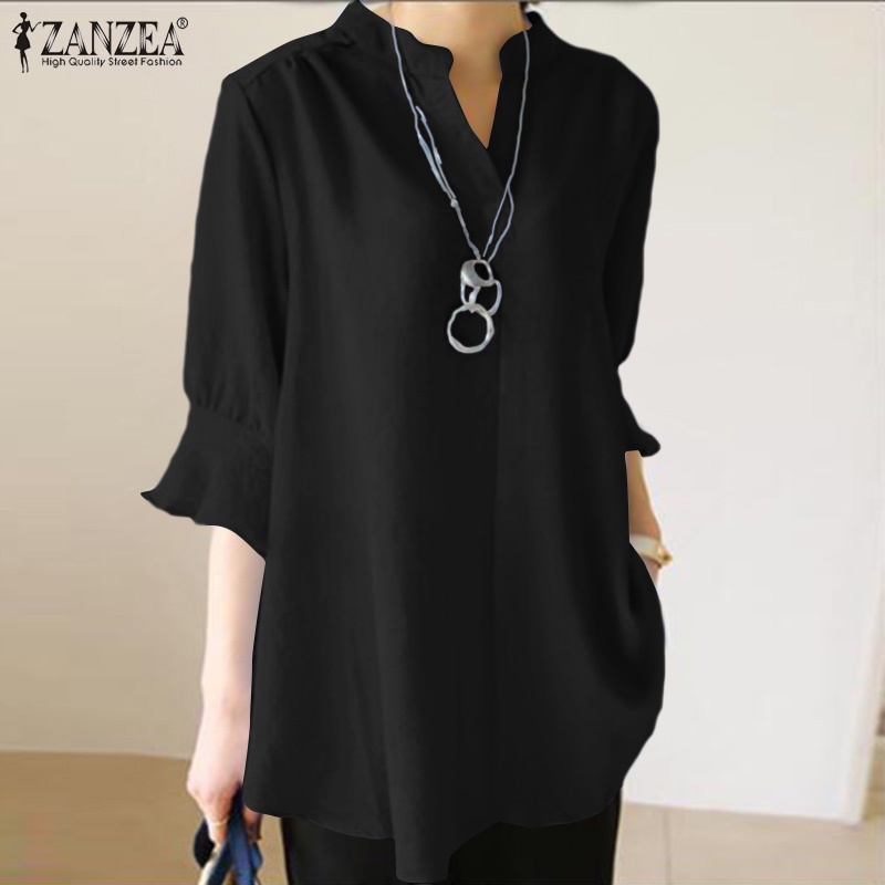 ZANZEA Womens Short Sleeve V Neck Cotton Casual Loose Blouse