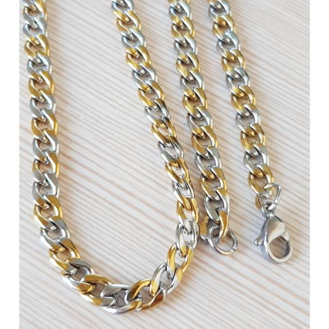 Kalung kombinasi titanium gold &amp; Silver Import Antikarat KGK01