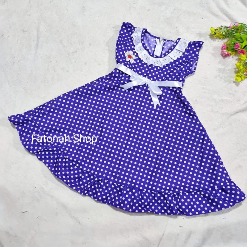 Dress anak 4 5 tahun gaun anak cewek katun rempel baju anak cewek perempuan ( dress polka Dinda )