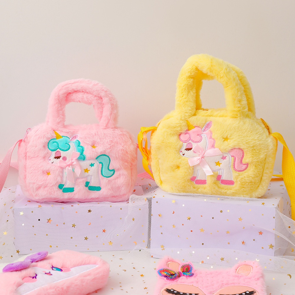 Tas Selempang Unicorn Bulu Sling Bag Motif PERSEGI tas jalan jalan anak lucu, berkualitas dan menggemaskan untuk kado ultah