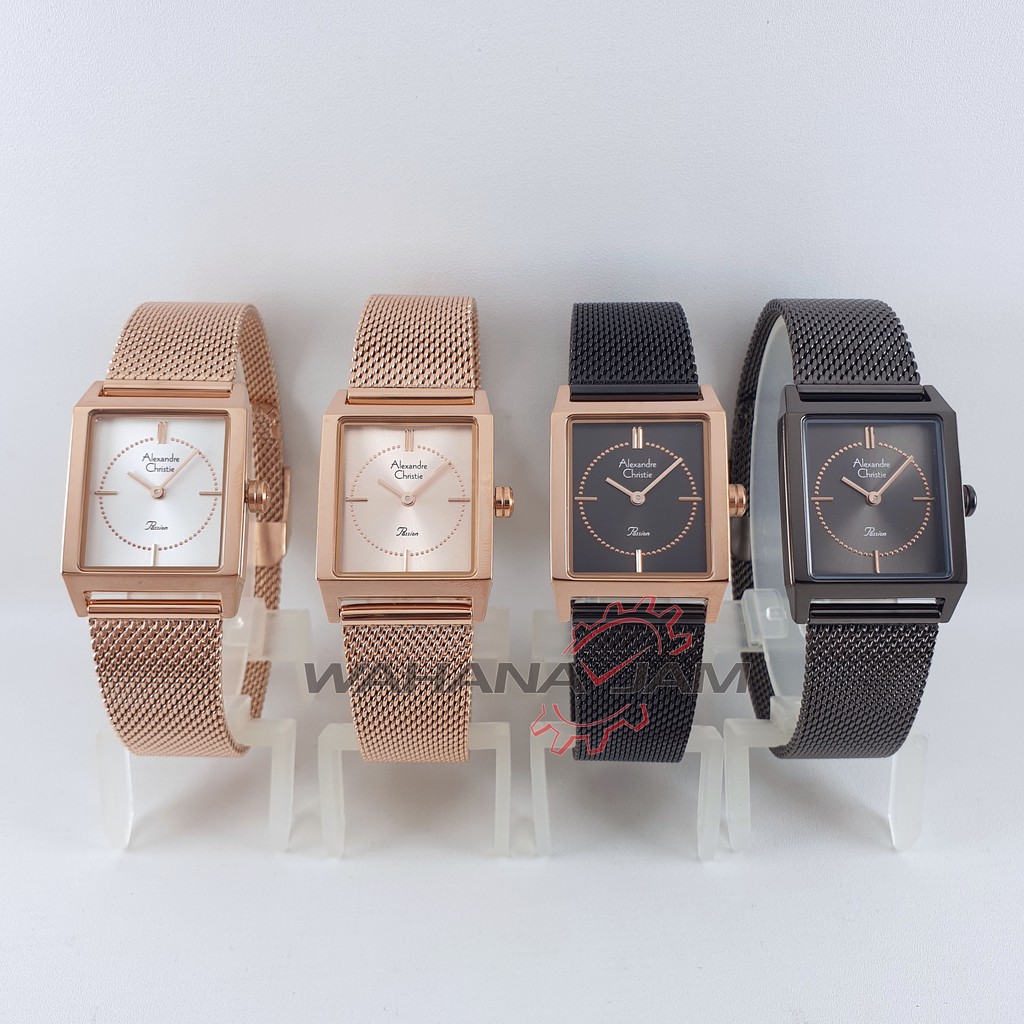 Alexandre Christie AC 2896 BF / Jam Tangan Wanita AC2896 Kotak Tipis Rantai Pasir Rosegold Hitam Ori