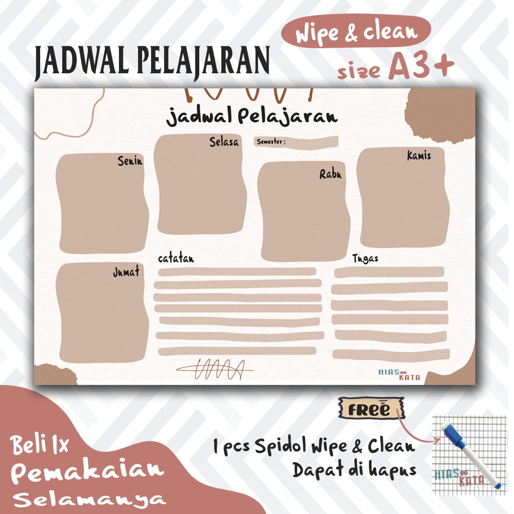 

Jadwal Pelajaran sekolah aesthetic bisa tulis & hapus size A3+ (free spidol)