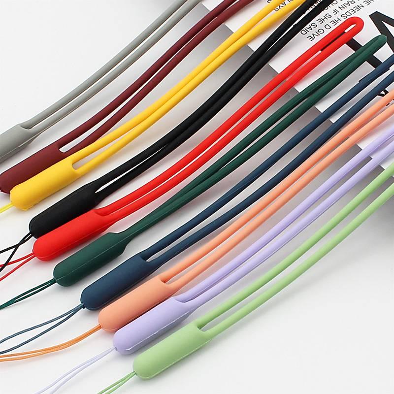 1pc Tali Lanyard Holder Handphone / Kartu Id / Gantungan Kunci / Usb Bahan Silikon Warna Acak