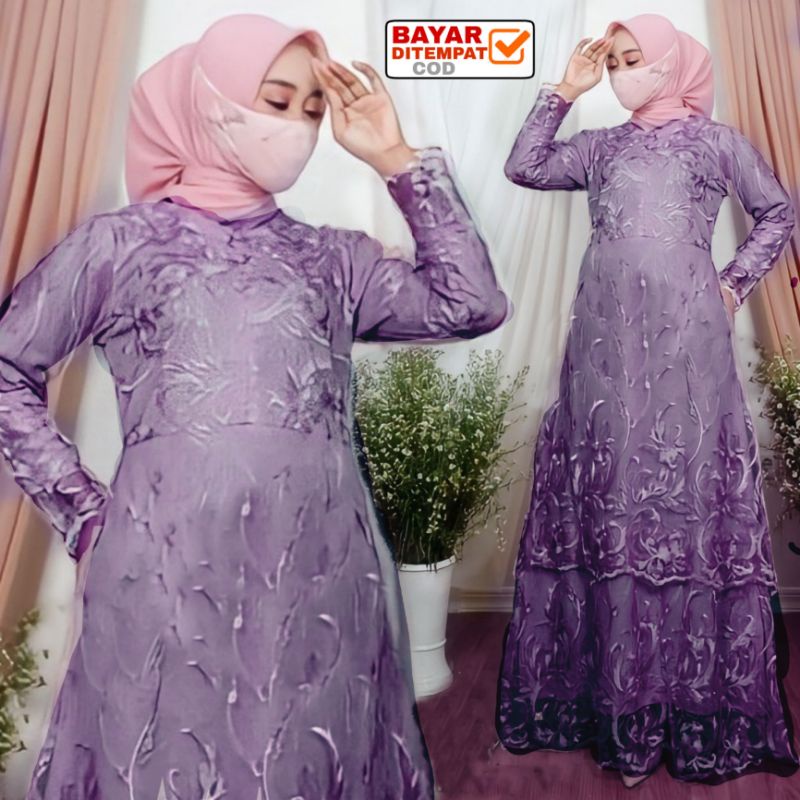 Gamis Brukat Tile Humaira L XL XXL/ Maxi Wanita /Maxi Terbaru / Maxi Muslim / Maxi Dress /-Lilac