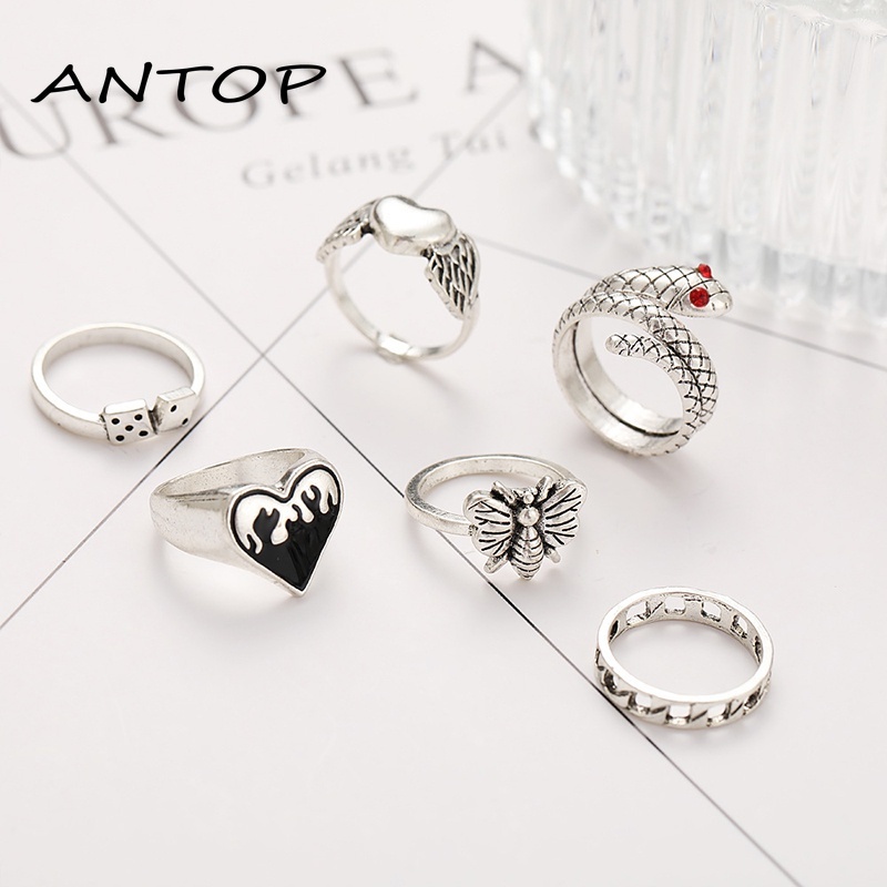 2021 Baru Wanita Kreatif Cincin Fashion Cinta Cincin Set Aksesoris Perhiasan Wanita ANTOP