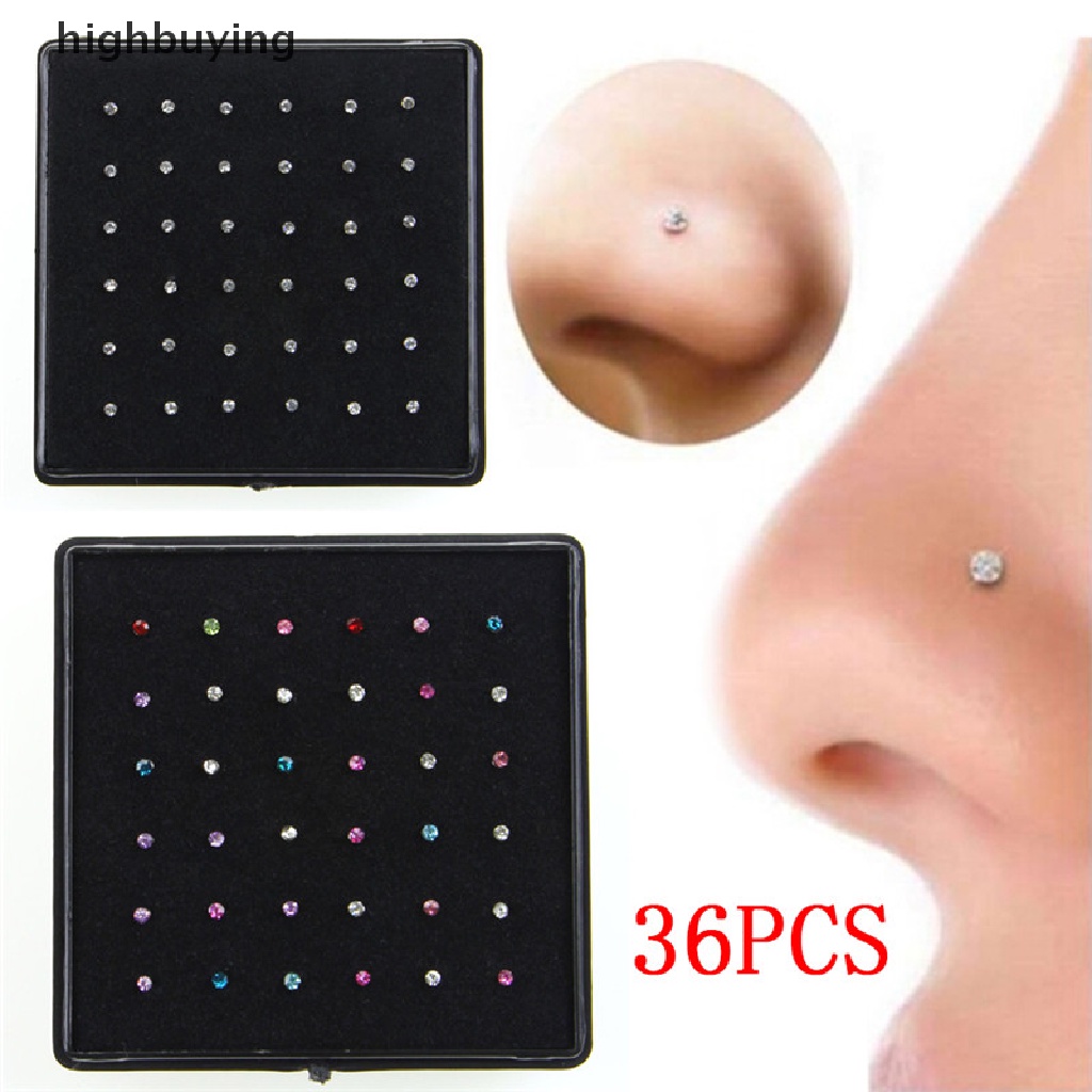 Hbid 36pcs Anting Tindik Hidung Bahan Stainless Steel Hias Kristal Berlian Imitasi Untuk Wanita