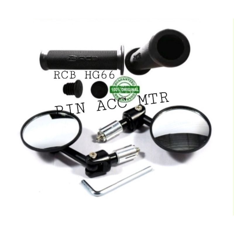 PAKET VARIASI SPION JALU BULAT BAREND + HANDGRIP RCB HG55/HG66 HITAM PAKET UNIVERSAL MOTOR