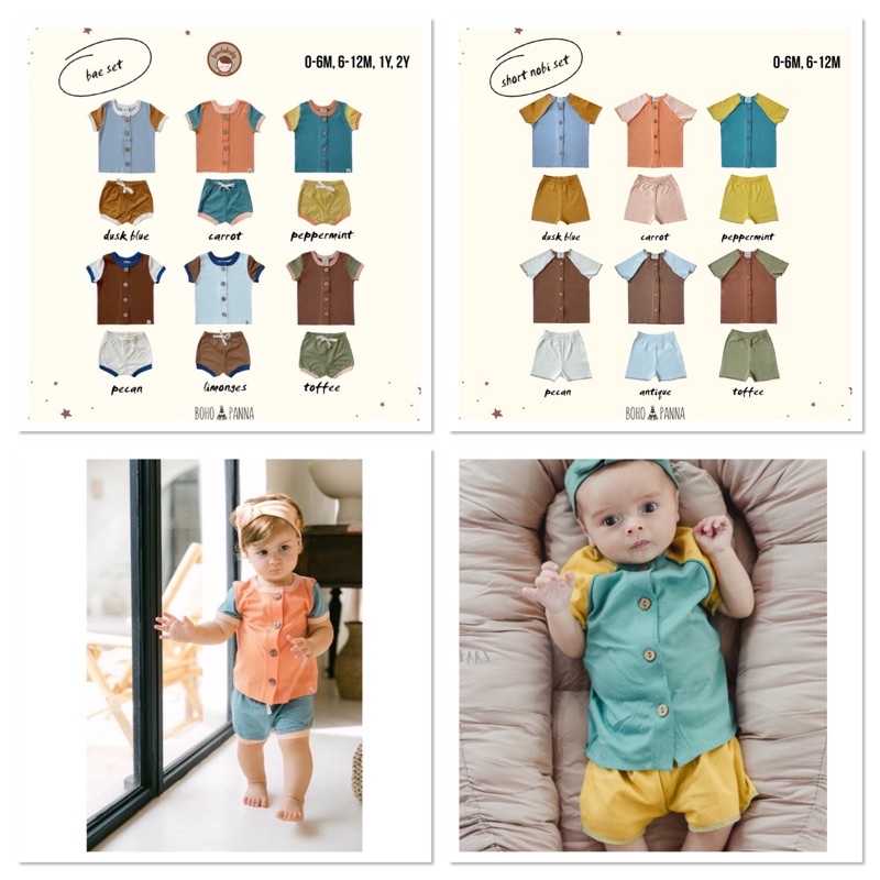 Bohopanna BAE SET 0-2Y / NoBi SET Boho baby Stelan Baju Pendek Celana Pendek Bayi - Baju Katun