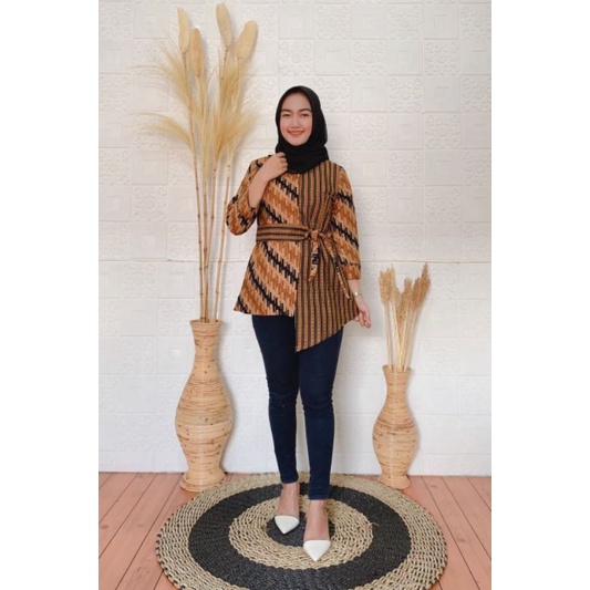 tey-17 Batik wanita ASJ SA HRB026 Kenongo Kemeja Tosca Pendek-Gambar 3