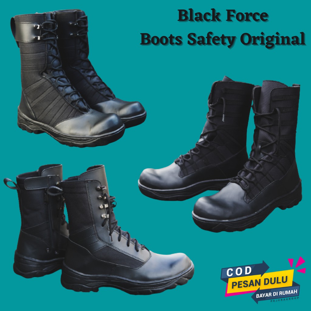 SEPATU PRIA SAFETY UJUNG BESI PDL BOOTS HITAM MURAH TINGGI 8 INCI