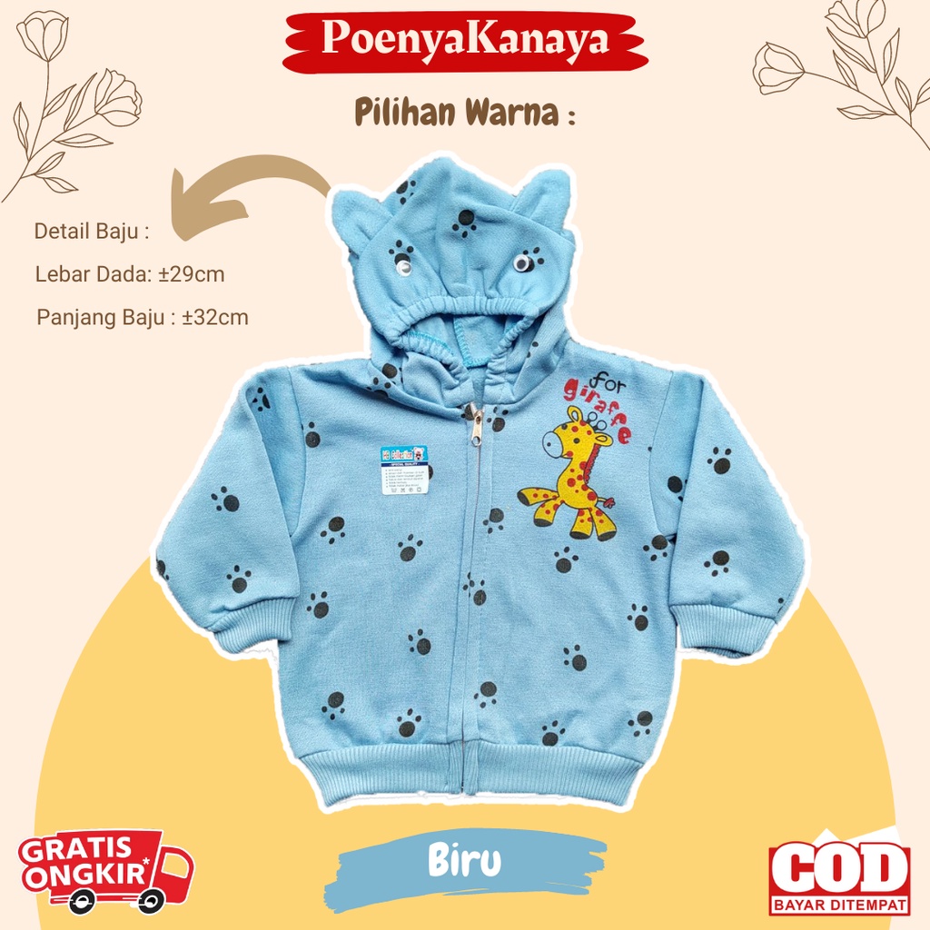 Jaket Bayi Anak fleece Resleting Kupluk FOR GIRAFFE Size 6-18 Bulan HBc JK04