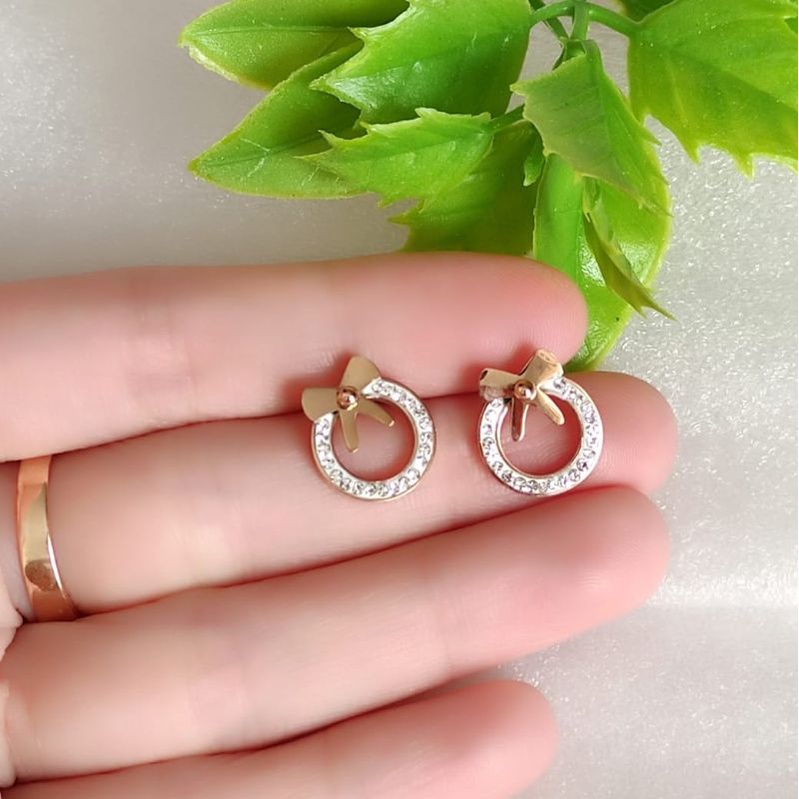 Anting Tusuk Titanium Permata Warna Rosegold Wanita