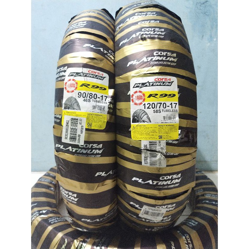 Paket ban tubeless corsa platinum r99 90/80 17 & 120/70 17 free pentil