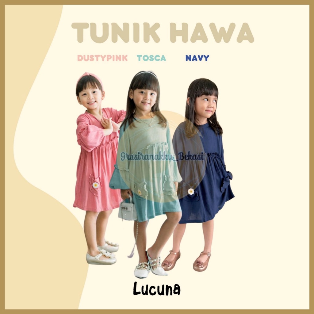 Tunik Anak Hawa Rayon Crinkle Lucuna Mix Warna Size 2-10 thn